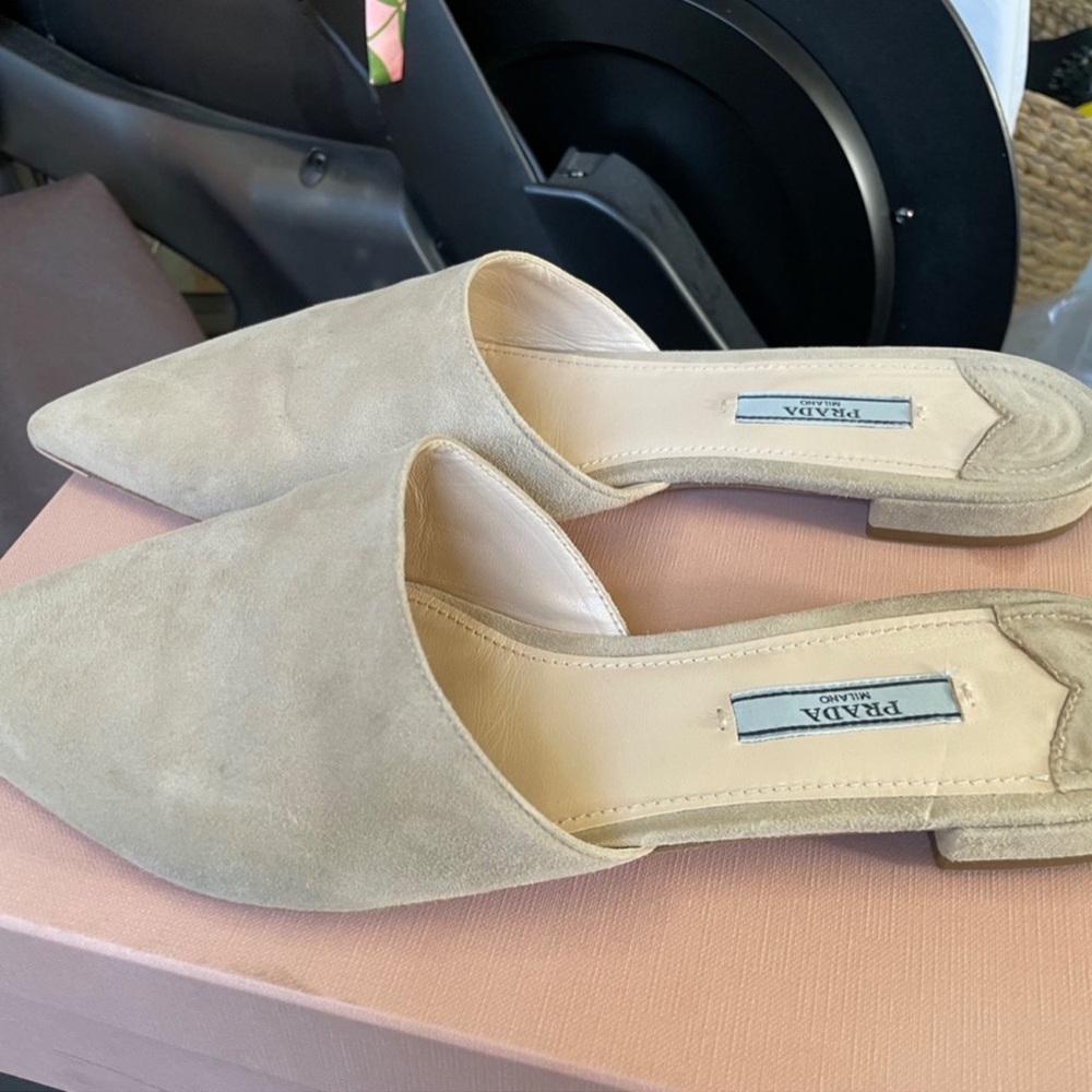 Prada Beige Suede Pointed Toe Mule Slide Size 40 - Picture 2 of 6